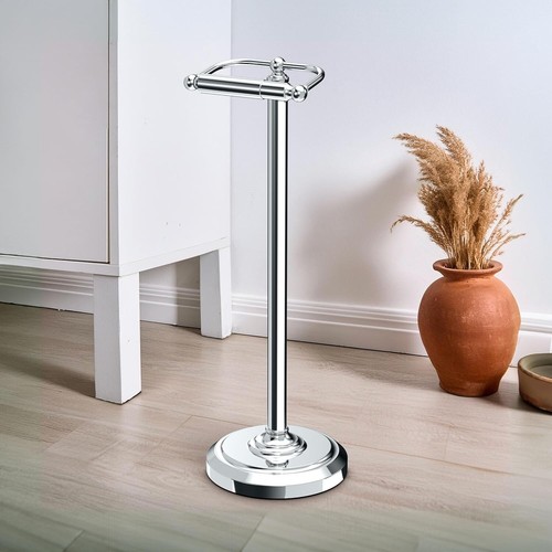 Modern Chrome Toilet Tissue Stand - 22” Freestanding Design for Luxury Bathrooms - Picture 7 of 10