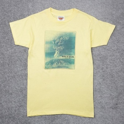 Vintage 80s Mount St. Helens Eruption Mens Small Yellow Short Sleeve T-Shirt