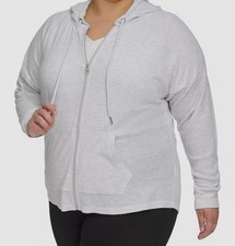 Calvin Klein Performance Womens' Gray Ruched Sleeve Zip Hoodie Plus Size 2X