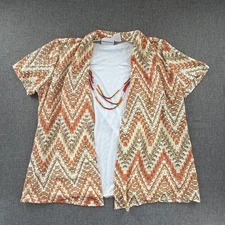 Alfred Dunner 2 piece Chevron Top White Tank Orange Green Tan  Necklace Small