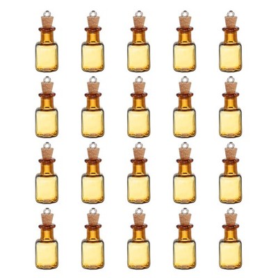 20 Mini Square Glass Bottles with Cork Cap and Eyelet, for Brown