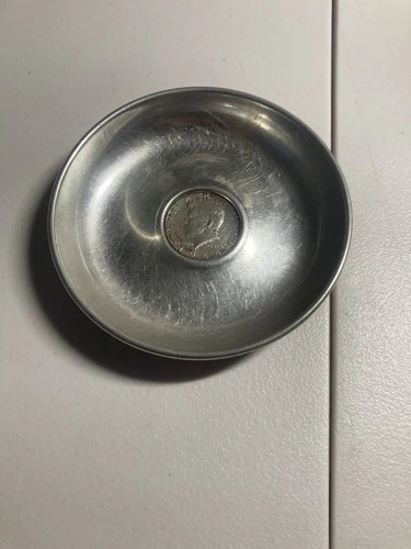 Vintage Silver Tone Coin/pin Tray 1964 Kennedy Half dollar In The Center