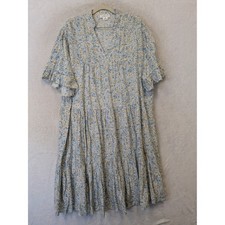 Chic Soul Tiered Midi Dress Women's 2X Blue Floral Ruffle Sleeve Boho