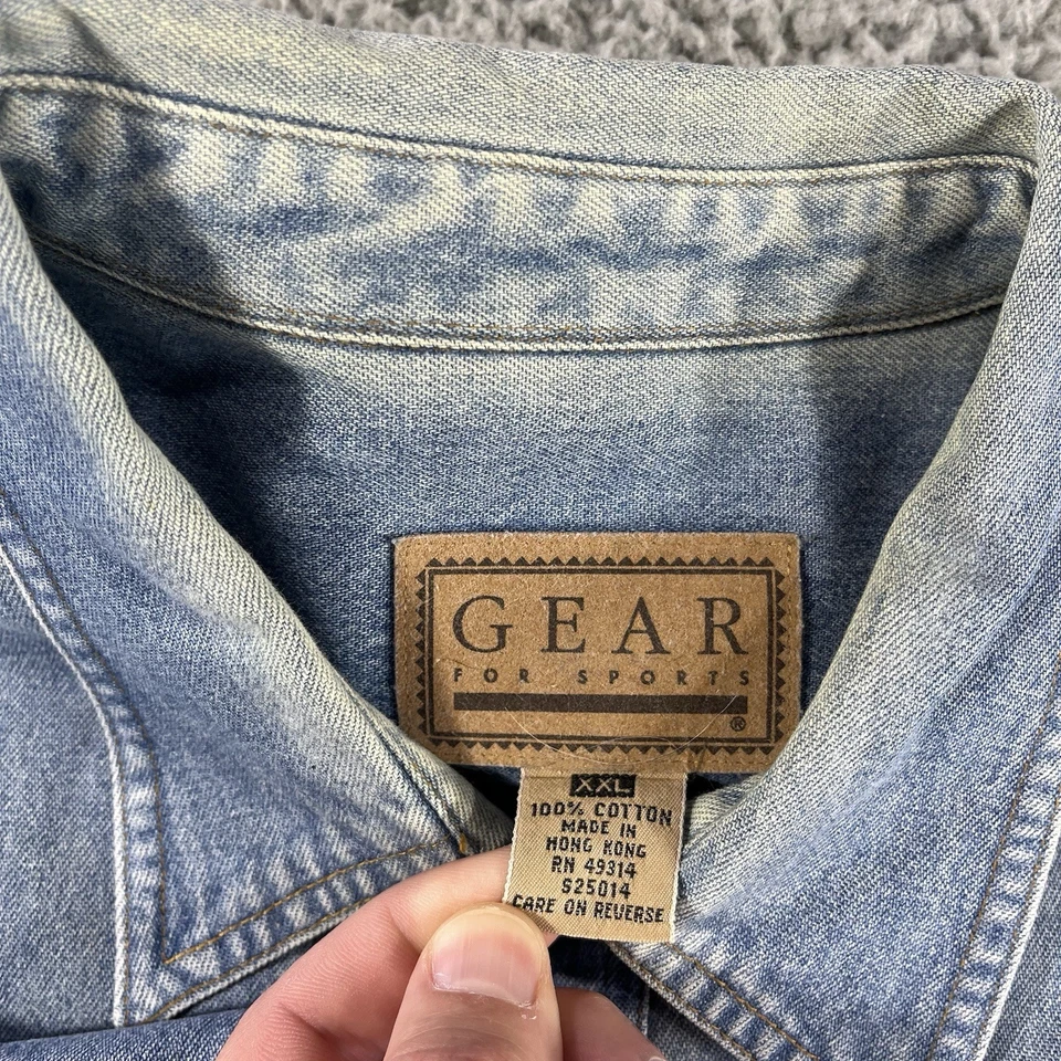 VINTAGE KIEL CENTER ST LOUIS BLUES DENIM SHIRT MENS 2XL BUTTON UP Y2K COTTON - Image 3 of 4