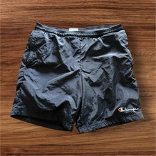 Vintage Champion Nylon Mesh Lined Swim Gym Shorts Black Men's M Zip Pockets 7"