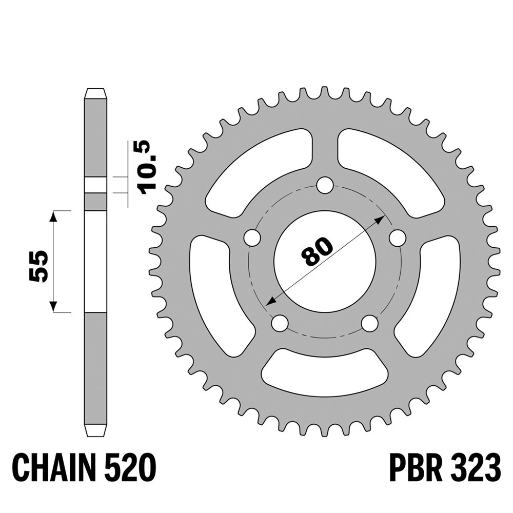 Pignon arrière PBR 38 dents pas 520 en Ergal pour Montesa Cota 247 et 248