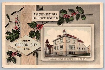 #ad #ad Postcard From Oregon City OR A Merry Christmas And A Happy New Year Church c1912 $12.95