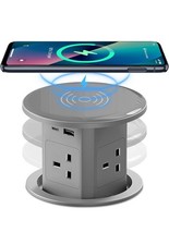Pop Up Socket with 15W Wireless Charging - 4 AC Outlets, 1 USB Port, and 1 x