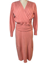 Fallani Knits Women s Vintage Silk Knit Skirt Sweater Set size S Midi Faux Wrap