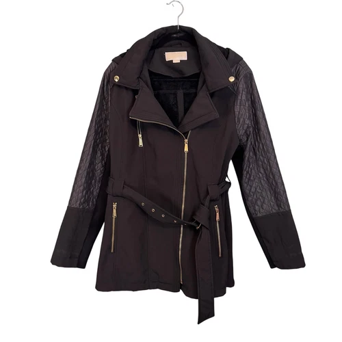 Michael Kors trench cappotto trapuntato manica donna XXL nero asimmetrico zip cintura