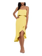 XSCAPE Womens Yellow Flouncy Scuba Crepe Sleeveless Midi Hi-Lo Dress 8