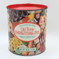 Vtg 60's Peerless Confection Co. Old Time Christmas Mix Candy Tin/Chicago USA