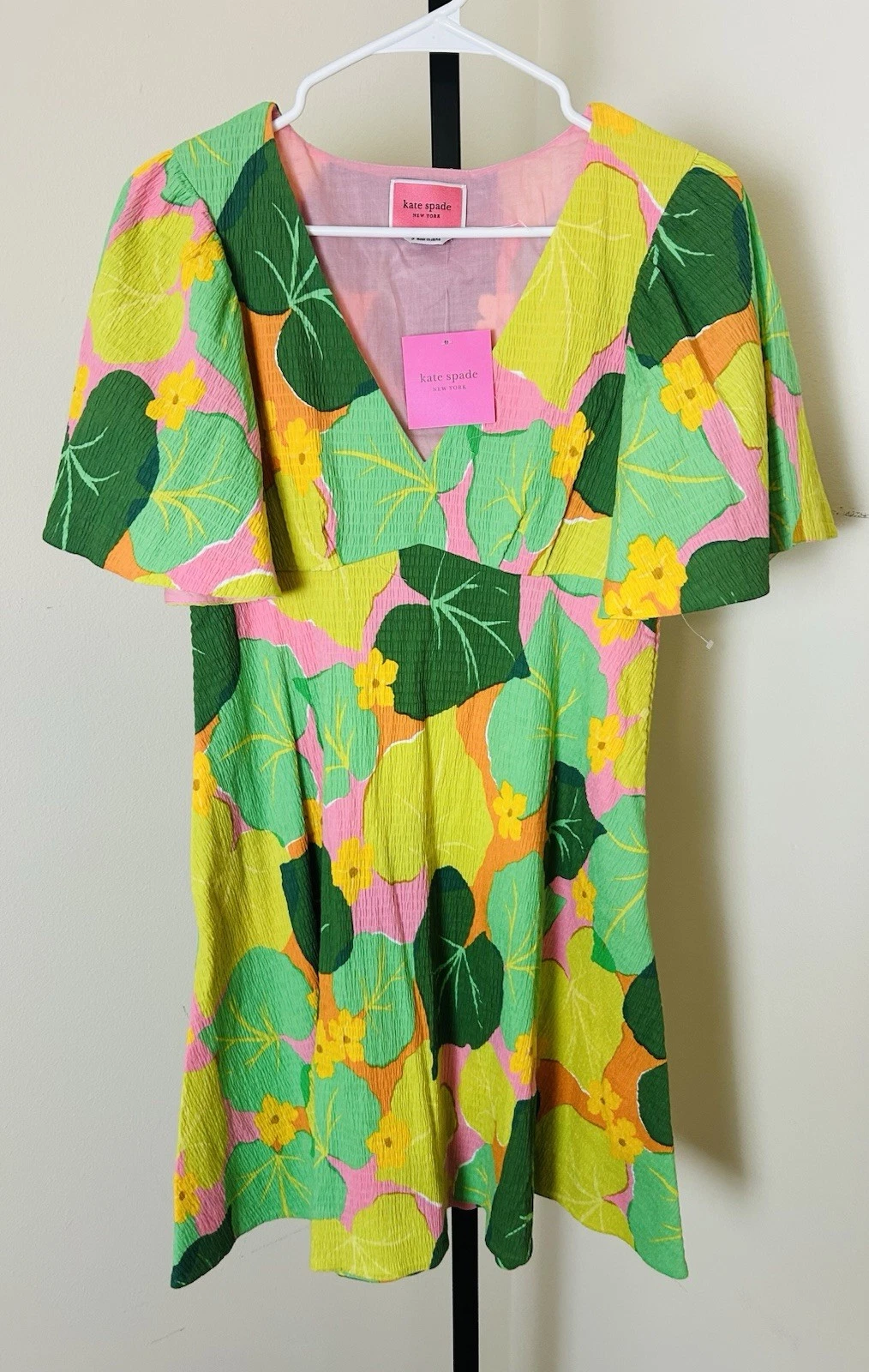 Abito Kate Spade Cetriolo floreale swing taglia 8 $328 nuovo con etichette