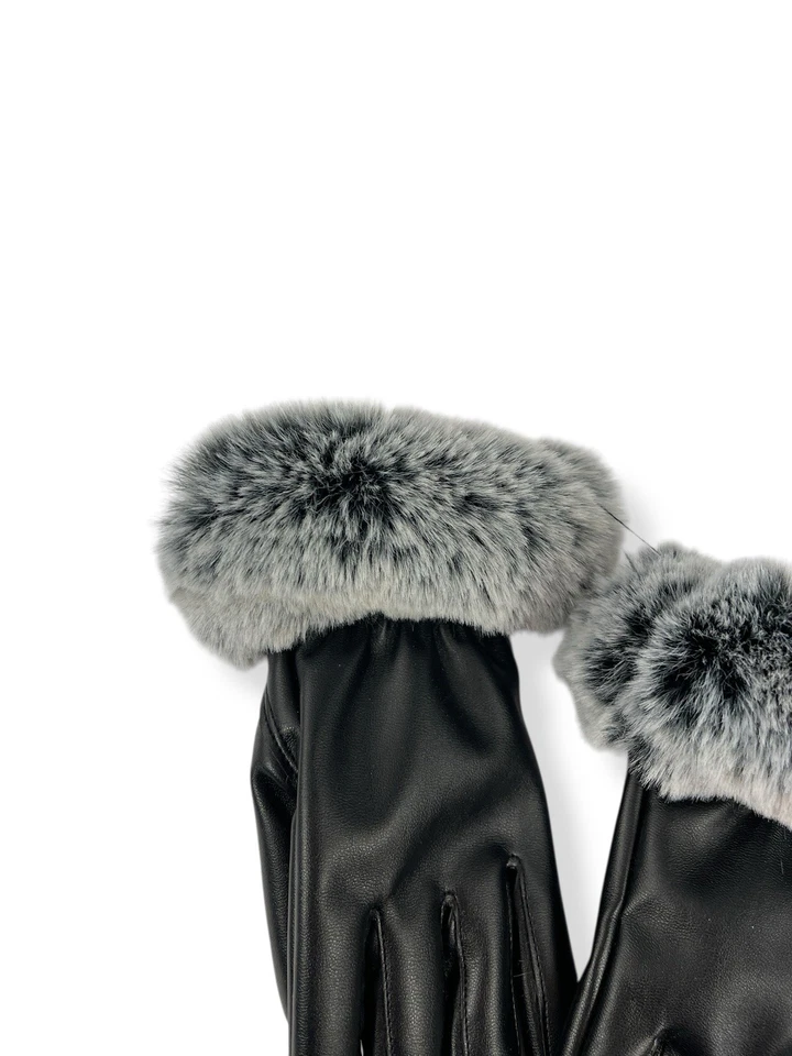 Guantes de cuero de piel de cordero forro de lana suave invierno cálido ribete de piel térmico S M negro Foto 4 de 4