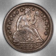 1853 Liberty Seated Dime with Arrows CACG AU-55 CAC