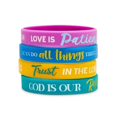Religious Silicone Bracelets Kids, Motivational Christian Wristbands (24 Pack)