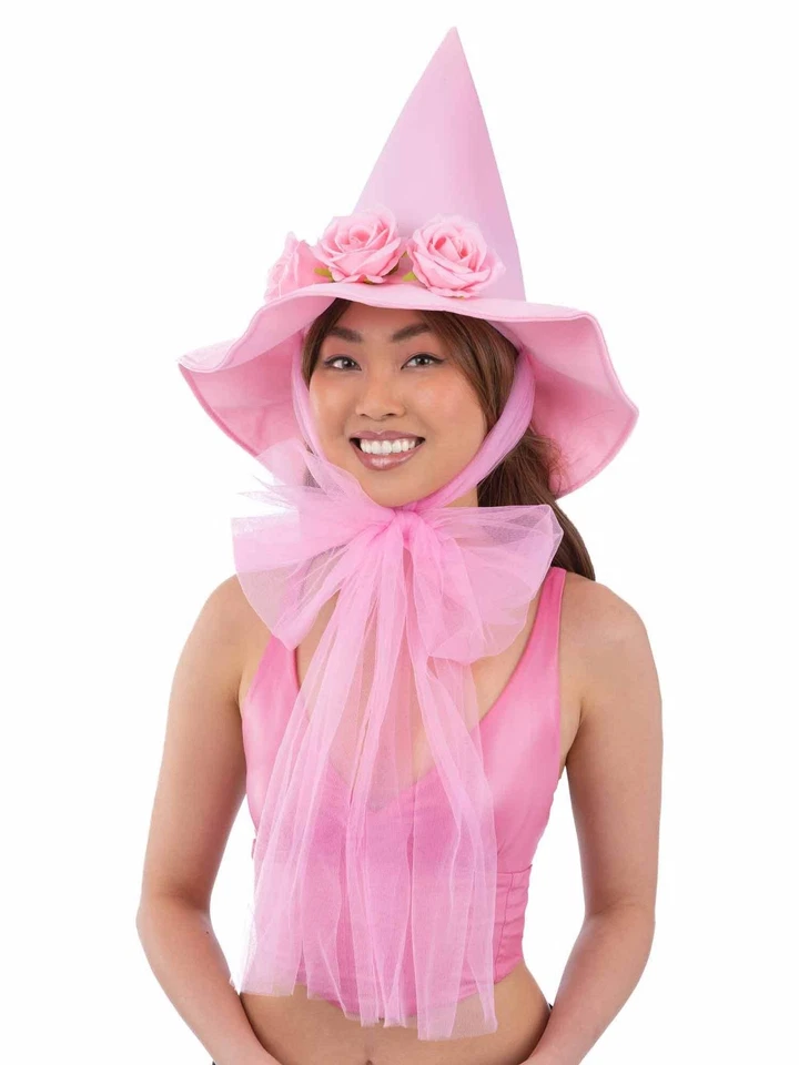 Smiffys Pink Florales Gute Hexe Witches Hat Damen Halloween Hut Deluxe Kostüm - Bild 1 von 1