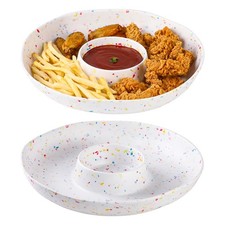 Melamine Chip & Dip Serving Platter Set of 2, 13 Inch Large Melamine Divided ...