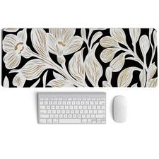 Black Beige Floral Mouse Pad,Vintage Botanical Desk Mat,Medieval Aesthetic Ne...