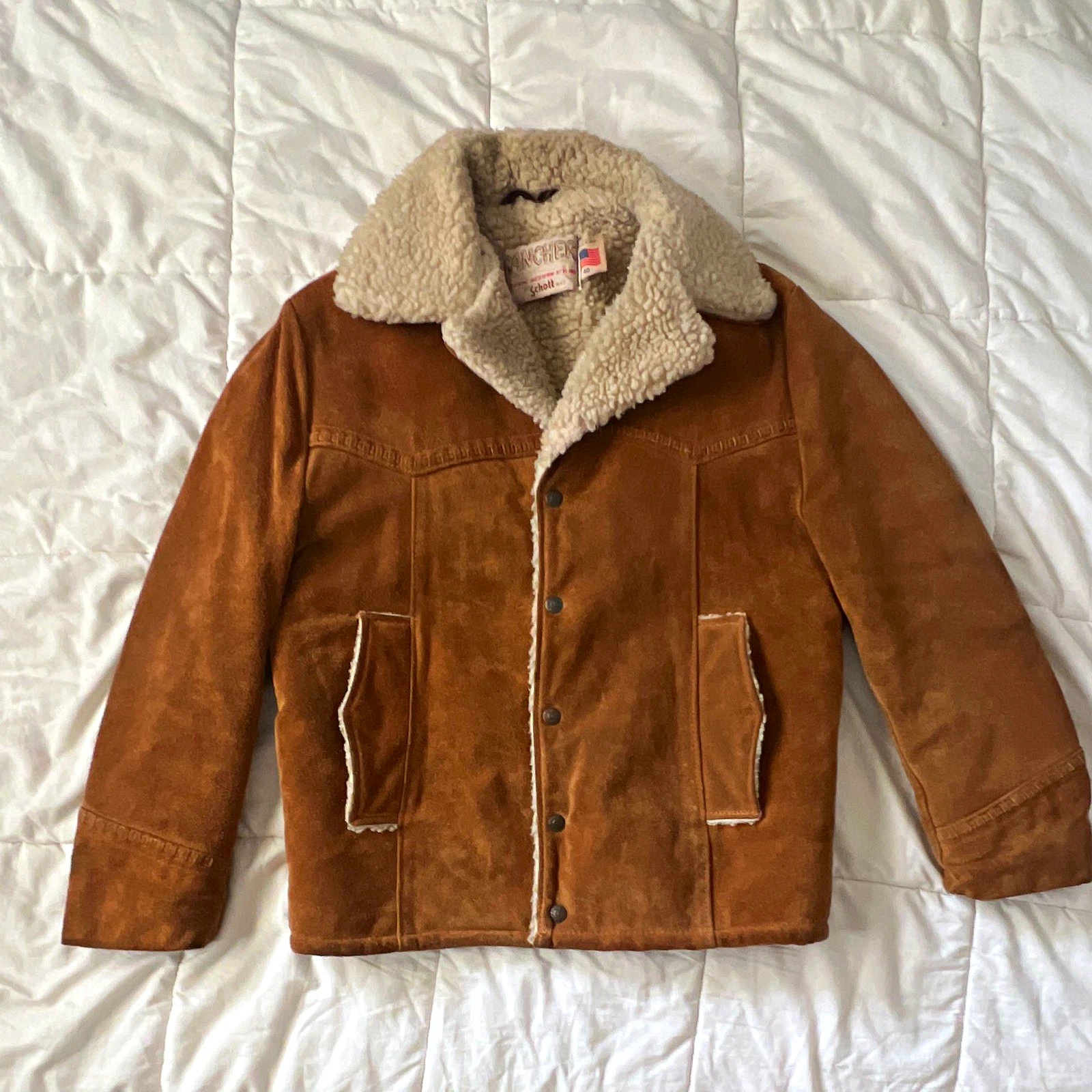 Schott NYC Rancher Brown Suede Shearling Lined Western Jacket Men’s 40 - product detail image 1