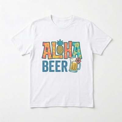 Aloha Beer T-Shirt - Funny Summer Beach Tee, Tropical Pineapple Hibiscus Graphic