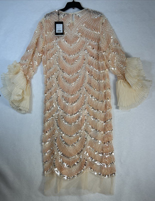 RICH RADI Q s Custom Beaded Embroidered Gown 2XL $489 Coral Powder
