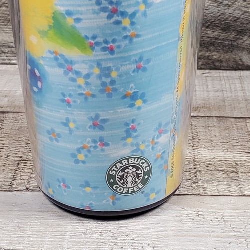 STARBUCKS COFFEE 2004 2005 TRAVEL TUMBLER 16 OZ Blue YELLOW FLORAL Flower Spring - Picture 5 of 10
