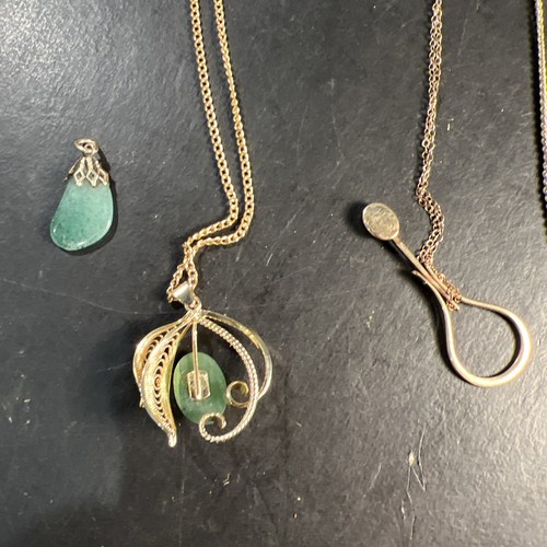 8 Stone Pendants Necklace Green Glass Tiger Eye Jade Gold Tone ??? Sarah Cov - Picture 17 of 17