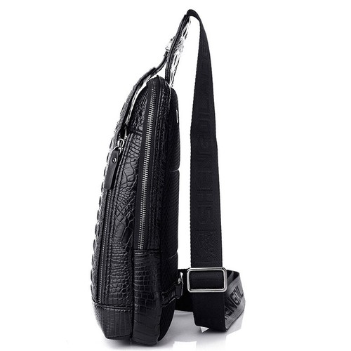 Mens Crocodile Leather Sling Bag Chest Shoulder Daypack Waterproof Crossbody Bag - Picture 15 of 28