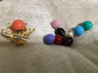 Joan Rivers signed bee pin brooch changeable interchangeable set box 10 colors O