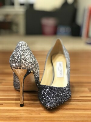 Brand New Jimmy Choo Romy Pump 85mm glitter silver navy