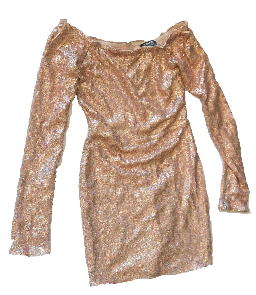 chinese dress ladies Jasilia Long Sleeve Mini Dress in Neutral Sequin , Cut Out main image 1