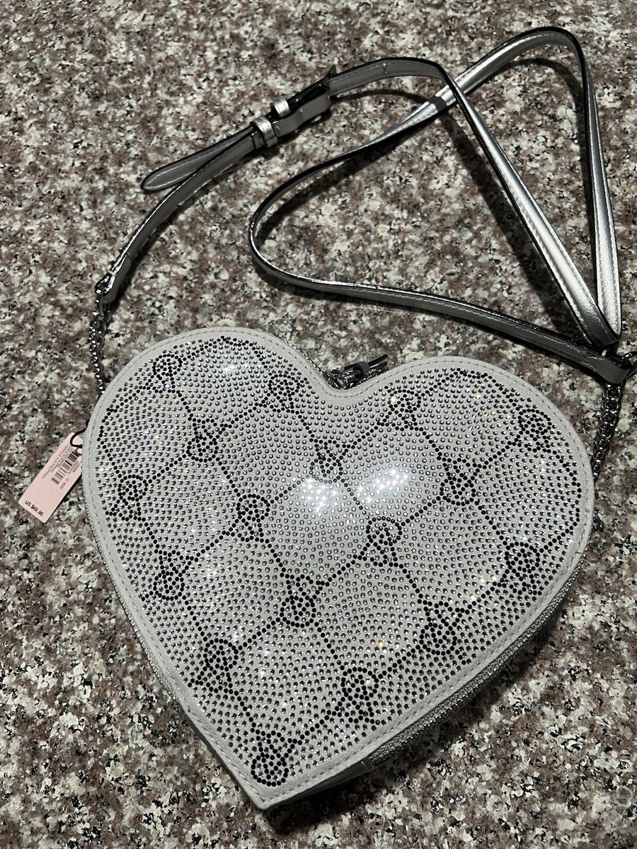 Victoria's Secret Small Silver Rhinestone Faux Leather Heart