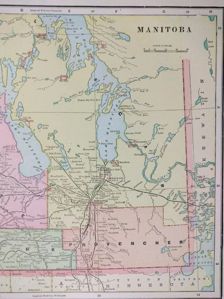 Mapa vintage 1900 MANITOBA CANADÁ 14"x11" antiguo original BRANDON WINNIPEG Foto 4 de 4