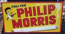 Vintage "Call For Philip Morris"  Advertising Sign 27" x 14 3/8" GA9810