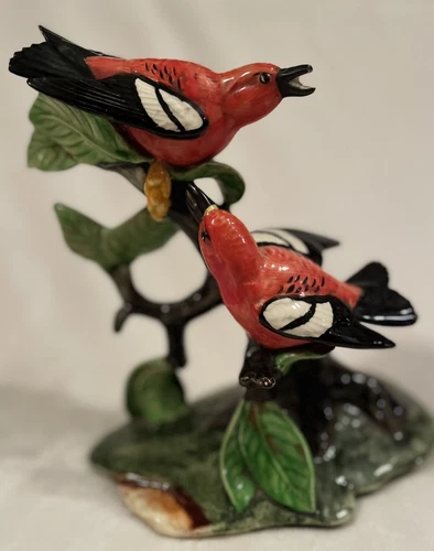 RARE Stangl Pottery Bird #3754 Double White Wing Crossbill Figurine Glazed