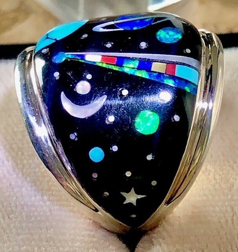 BIG NASA Space Dome celestial Men's Opal ring 10 Space Exploration Sterling T - Picture 6 of 13