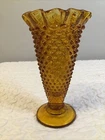 Vintage Fenton  Hobnail Amber Small Ruffled Rim  Vase
