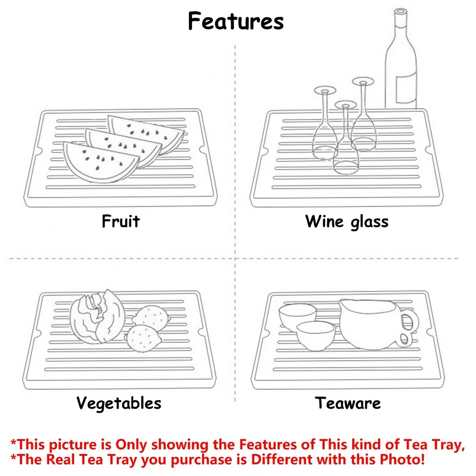 Kinds Melamine Tea Table Bamboo Flat Plate w/ Water Storage Holder Serving Tray - Image 2 of 2
