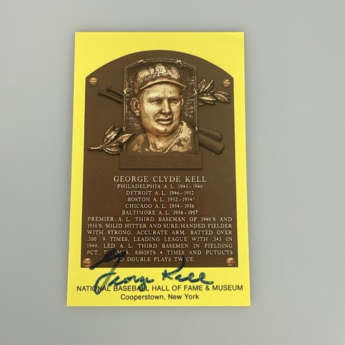 George Kell Signed Yellow Hall Of Fame HOF Plaque Postcard Autographed Gold