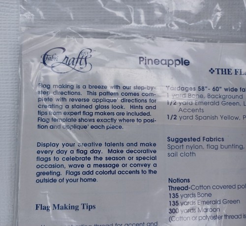 Pineapple Flag Sewing Pattern #07617 New 34" x 48" The Flag Works - Picture 5 of 8