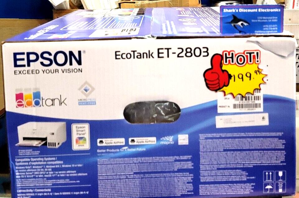 Epson EcoTank ET2803 Color Inkjet AllInOne Printer White. NIB