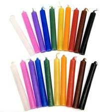 SET OF 20 MIXED COLOR / ASSORTED SPELL / CHIME CANDLES, 4" x 1/2" 10 Colors