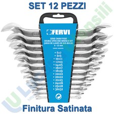 Serie Set Kit 12 pezzi Chiavi Fisse a Forchetta 6-32 FERVI Cromate Cr-V Art 0222