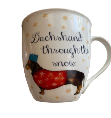 Large Coffee Mug Dachshund Through The Snow With Snowflakes. Milly Green. New.
