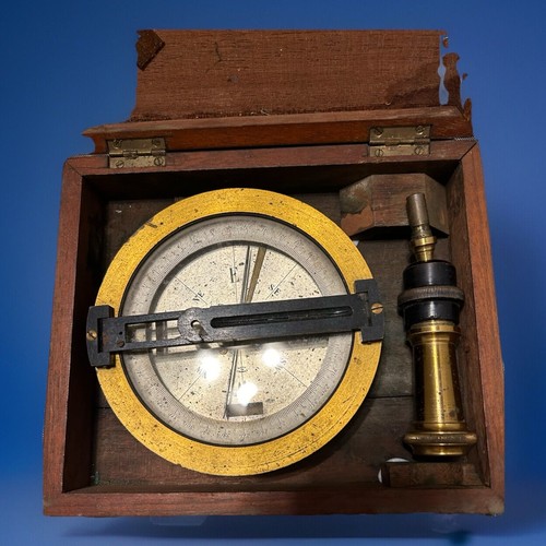 French Surveyor’s Compass With Original Wood Box Brass Antique - 第 3/10 張圖片