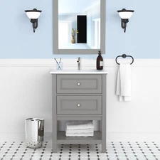 24" W x 22" D x 33" H Sienna Vanity In Gray w/White Ceramic Vanity Top