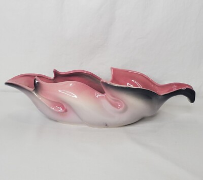 Vintage Hull Pottery Leaf Planter Pink Black White Ceramic MCM 78 USA Signed