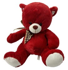 Red Teddy Bear Valentine Plush in Plaid Bow Holiday Toy Factory Stuffed Animal