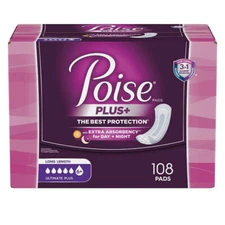 POISE Ultimate Absorbency Pads - Size: Long 108 Count New! - Free Shipping!